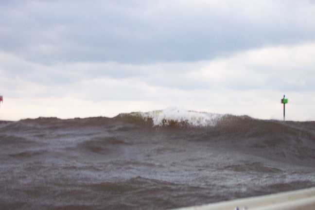 [Photo: Large wave approaching, Lake Michigan]