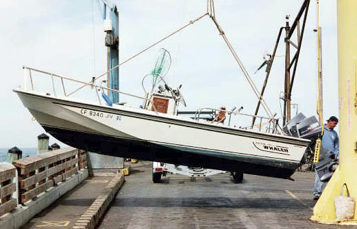 Photo: 1989 Whaler 18-Outrage, details of 3-point hoist