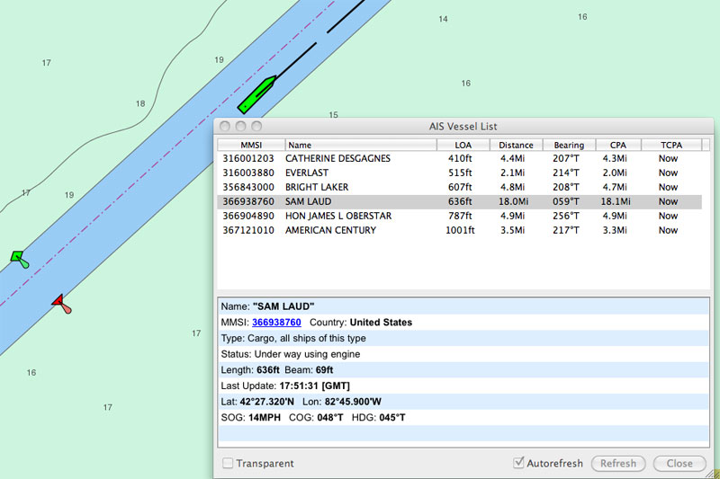 Screen capture of PolarView NS showing ship icon presentation with sensor at stern.