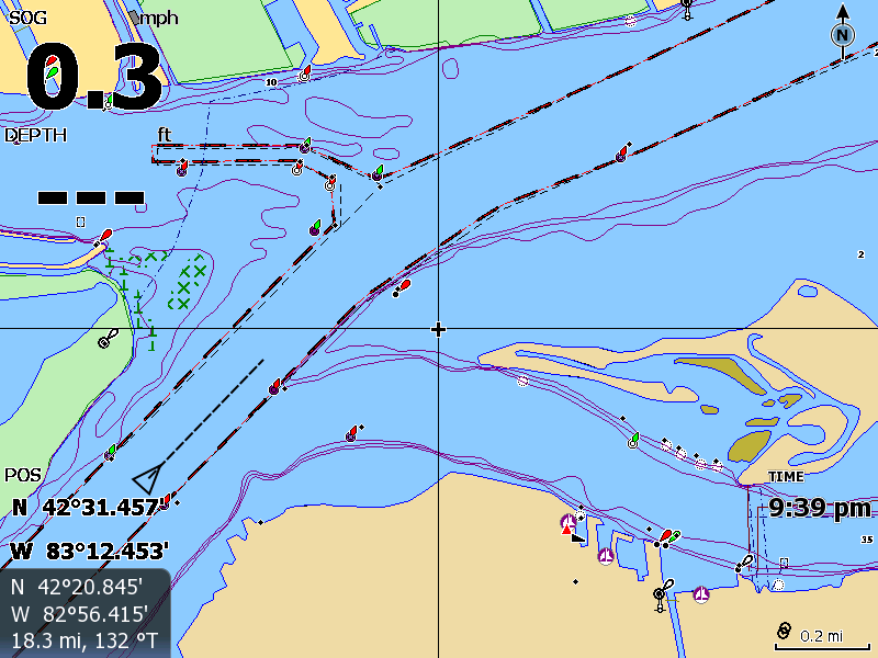 Screen capture of HDS showing AIS ship icon presentation.