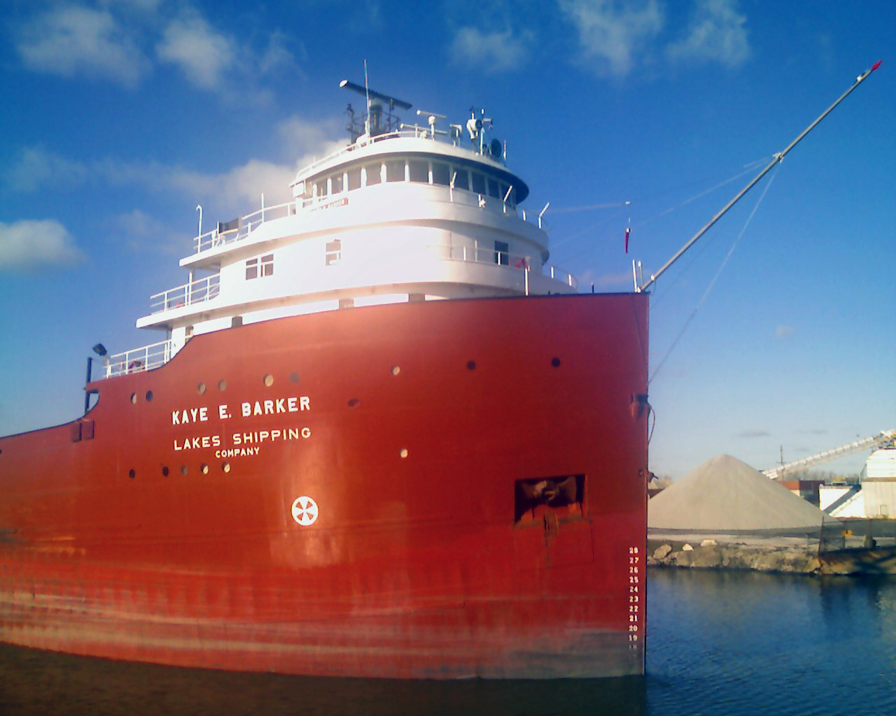 Vessel KAYE E. BARKER underway, Rouge River at West Jefferson Aveneue bridge.