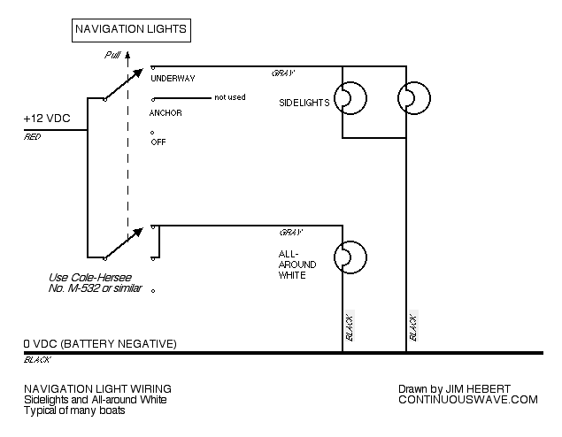Drawing: Schematic Diagram of Navigation Lamp Wiring on Boston Whaler boats