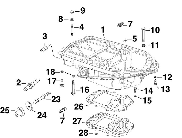 Drawing showing E-TEC engine midsection and exhaust back pressure sensor.