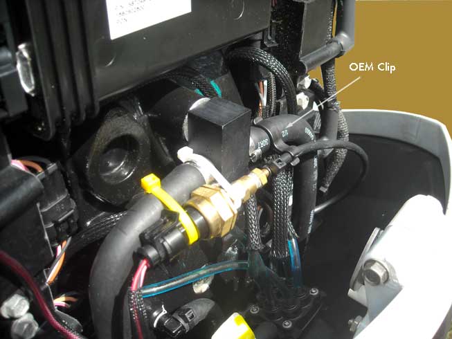 Photo: Mounting of water pressure sensor on E-TEC V6