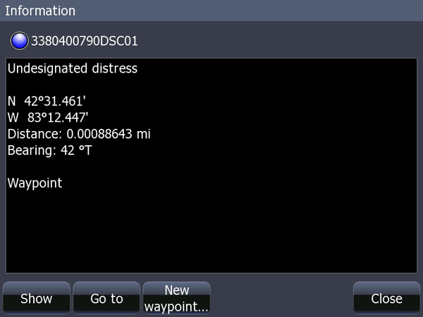 Screen Capture showing details of a waypoint with description as Undesignated Distress.