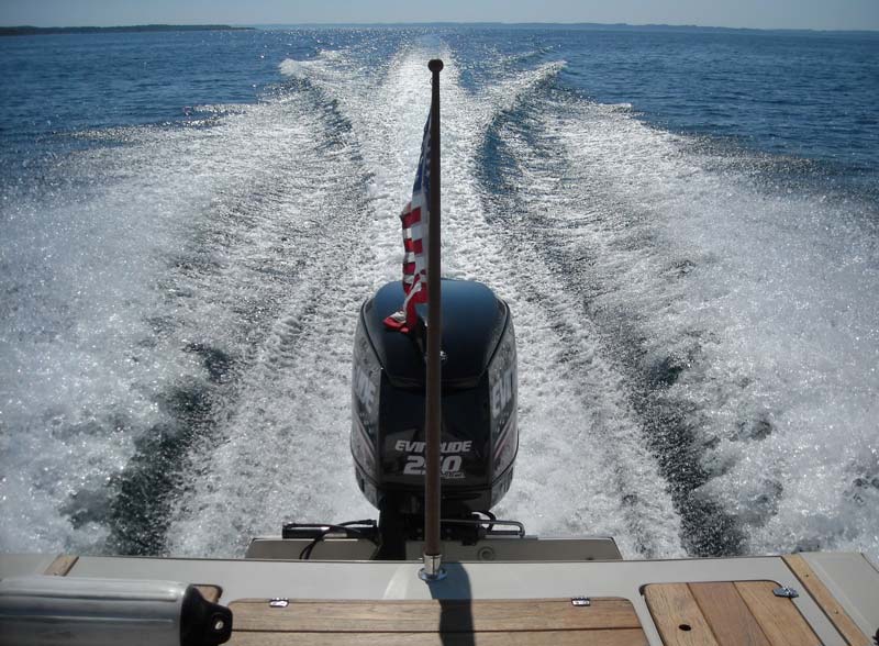 Photo: Evinrude E-TEC 250 H.O.outboard motor on Boston Whaler REVENGE 22 W-T WD.