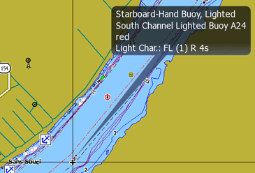 Screen capture of popup information display on HDS chart display