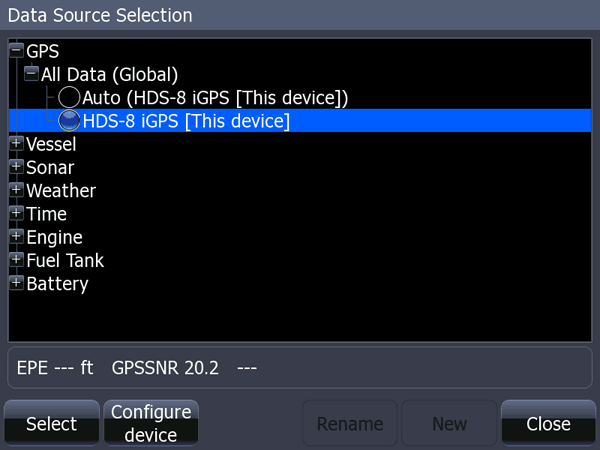 HDS Network menu screen