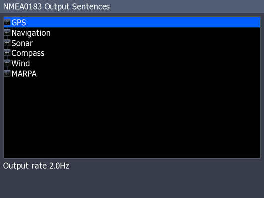 HDS NMEA 0183 Output sentences window