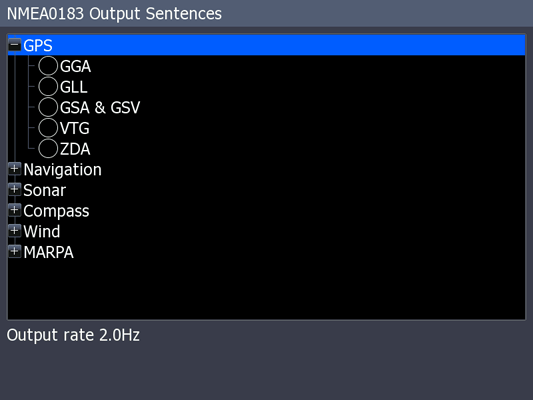 HDS NMEA 0183 Output sentences window