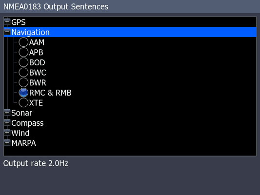 HDS NMEA 0183 Output sentences window