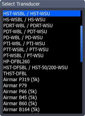 HDS Sonar Select Transducer Screen