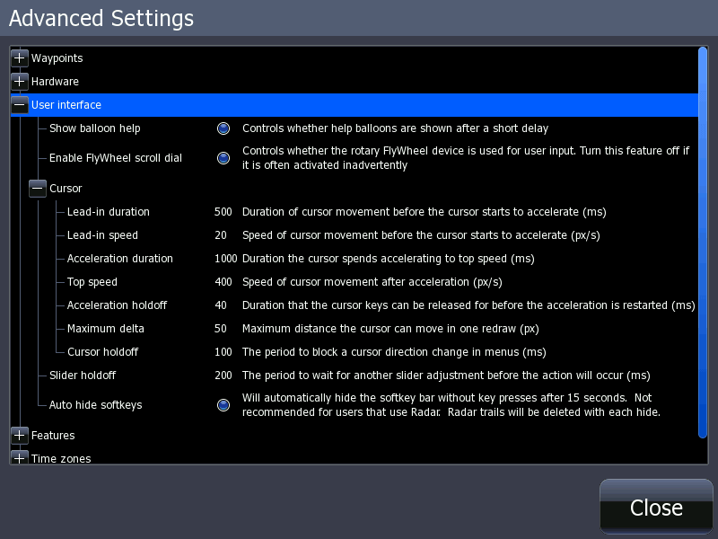Advanced Settings window