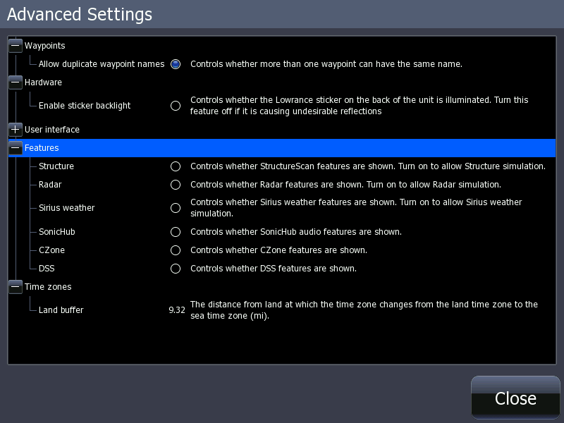 Advanced Settings window