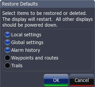 Restore defaults window