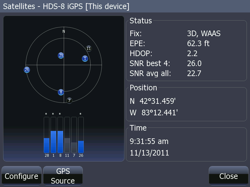 Screen capture of HDS satellite status display