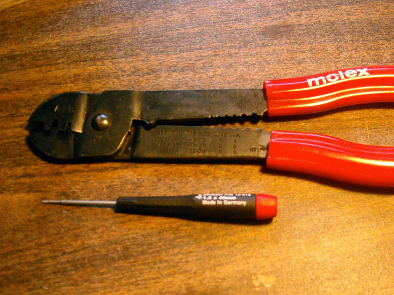 Photo: crimp tool and small screwdriver