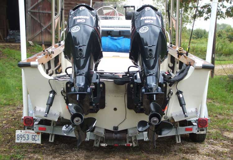 Photo: Trim tab installation on Outrage 18 with twin engines.