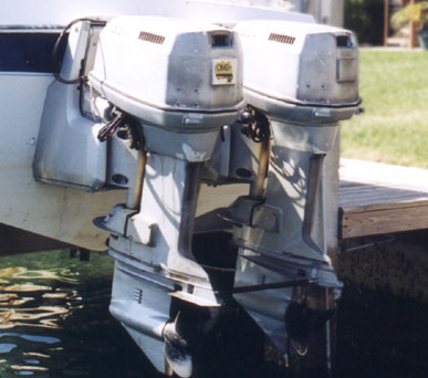 Photo: Paired OMC SeaDrives on full transom non-Whaler hull