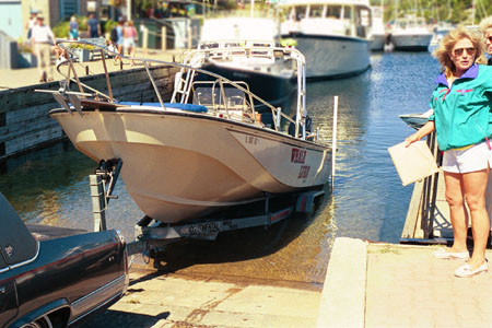 Photo: Launch ramp with courtesy dock, keel roller trailer